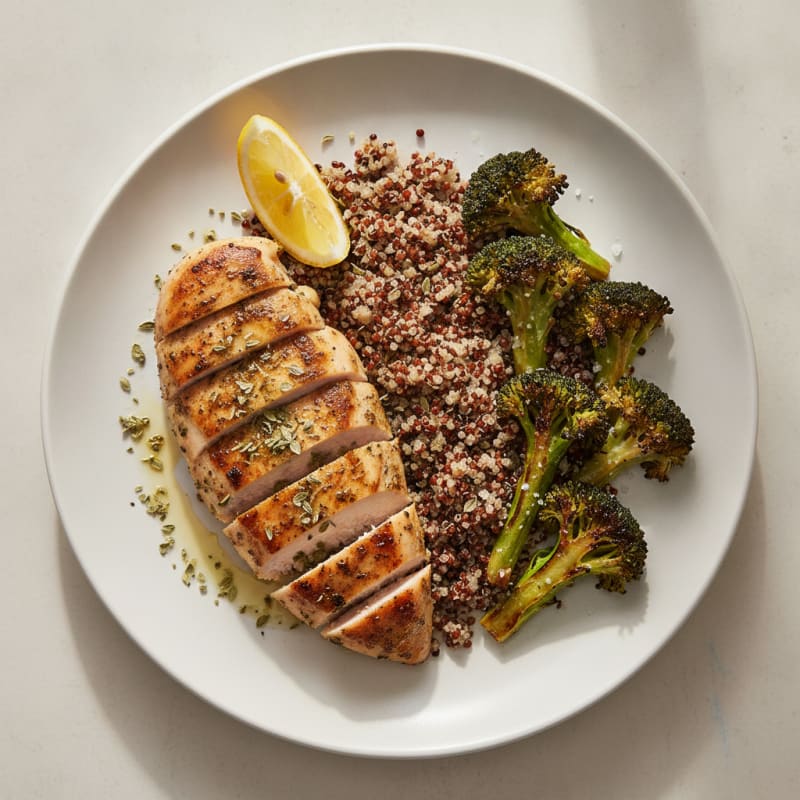 Grilled Chicken Breast with Quinoa and Roasted Broccoli