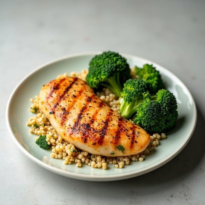 Grilled Chicken Breast with Roasted Broccoli and Quinoa