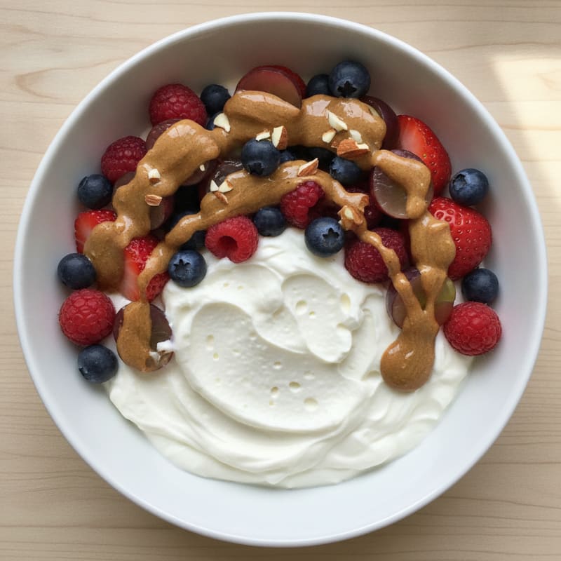 Greek Yogurt Protein Parfait with Mixed Berries and Almond Butter