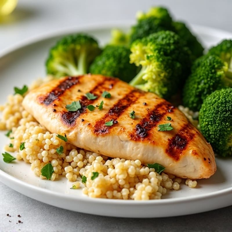 Grilled Chicken Breast with Quinoa and Roasted Broccoli