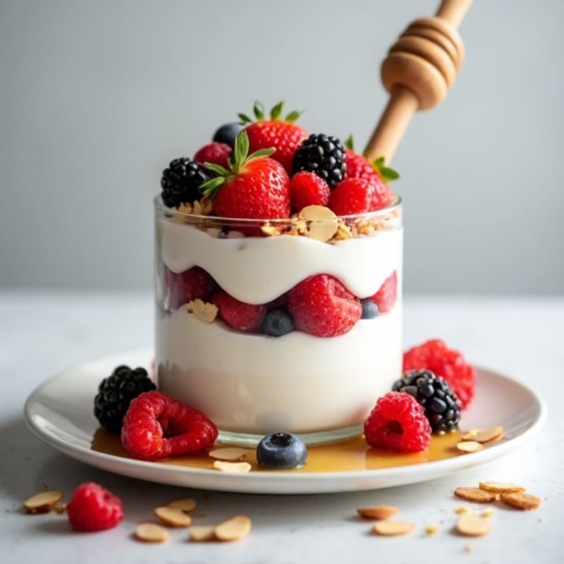 Greek Yogurt Protein Parfait with Mixed Berries and Almonds