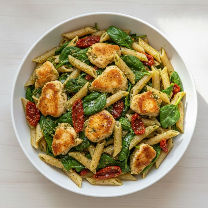 Pesto Chicken Pasta with Sun-Dried Tomatoes