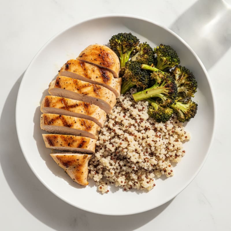 Grilled Chicken Breast with Quinoa and Roasted Broccoli