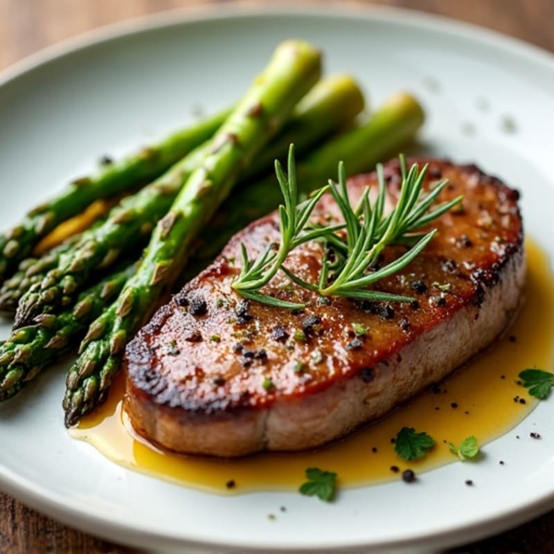 Pan-Seared Garlic Herb Steak with Roasted Asparagus