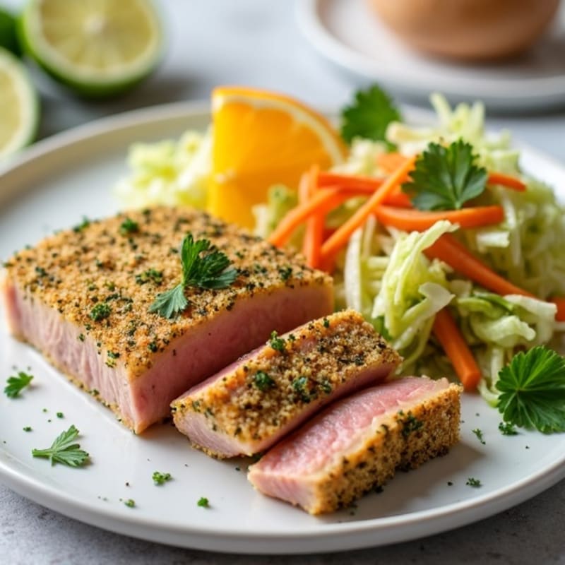 Herb-Crusted Seared Tuna with Citrus Slaw