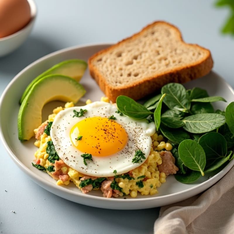 Cottage Cheese Scramble with Spinach and Smoked Turkey