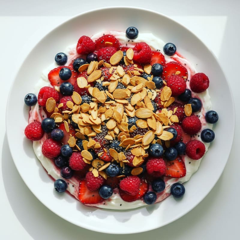 Greek Yogurt Protein Parfait with Mixed Berries and Almonds