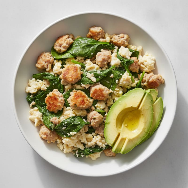 Egg White and Turkey Sausage Scramble with Spinach