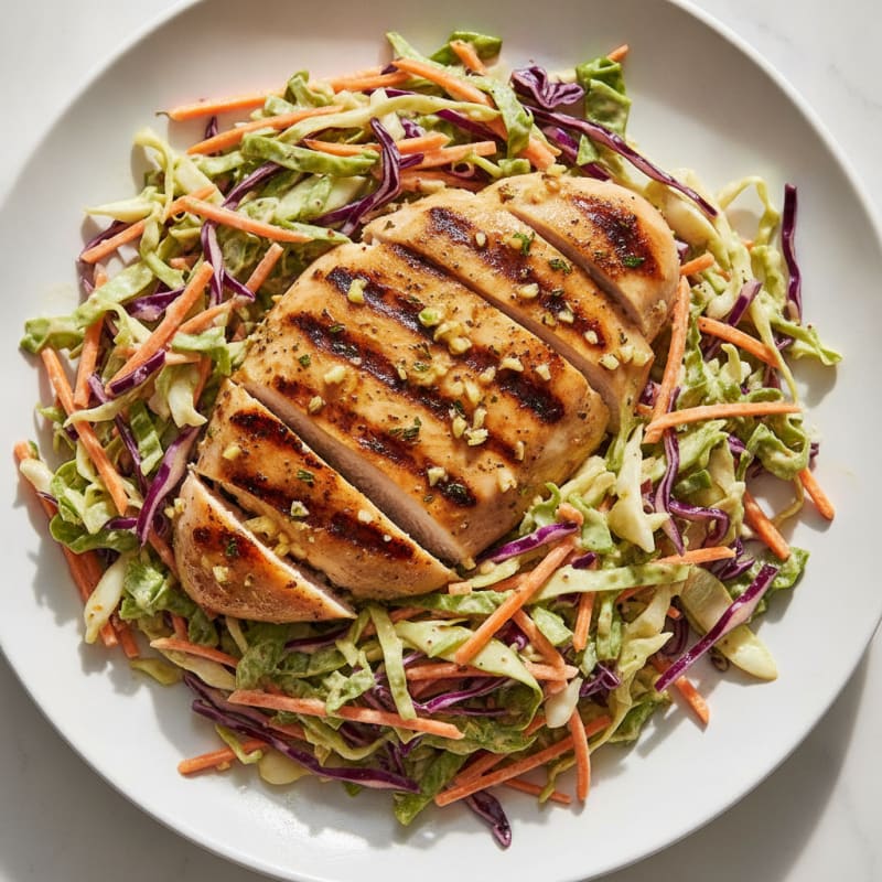 Grilled Chicken Breast with Crunchy Cabbage Slaw