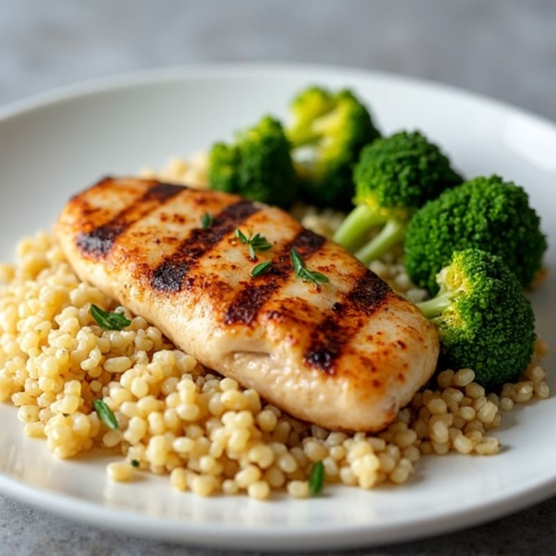 Grilled Chicken Breast with Roasted Broccoli and Quinoa