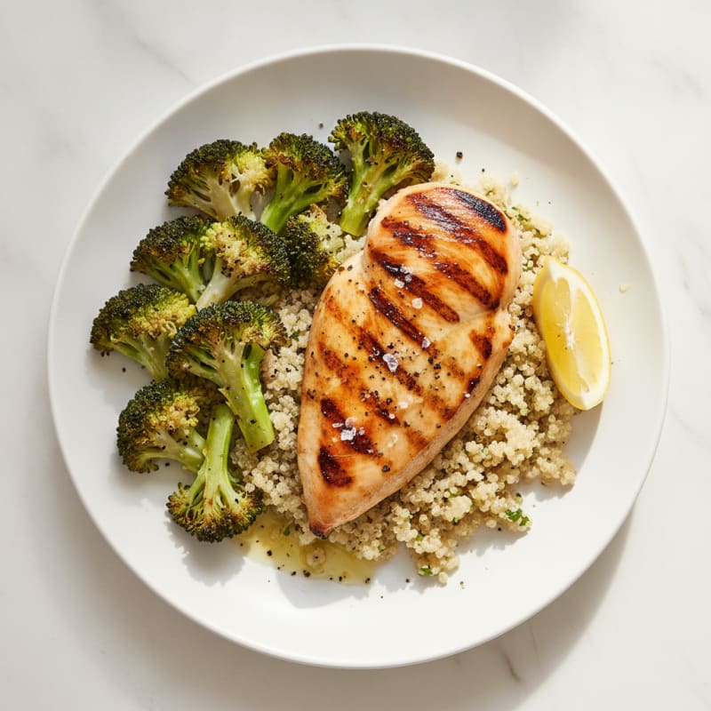 Grilled Chicken Breast with Quinoa and Roasted Broccoli