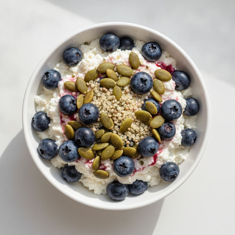 Greek Yogurt Parfait with Cottage Cheese, Berries, and Seeds