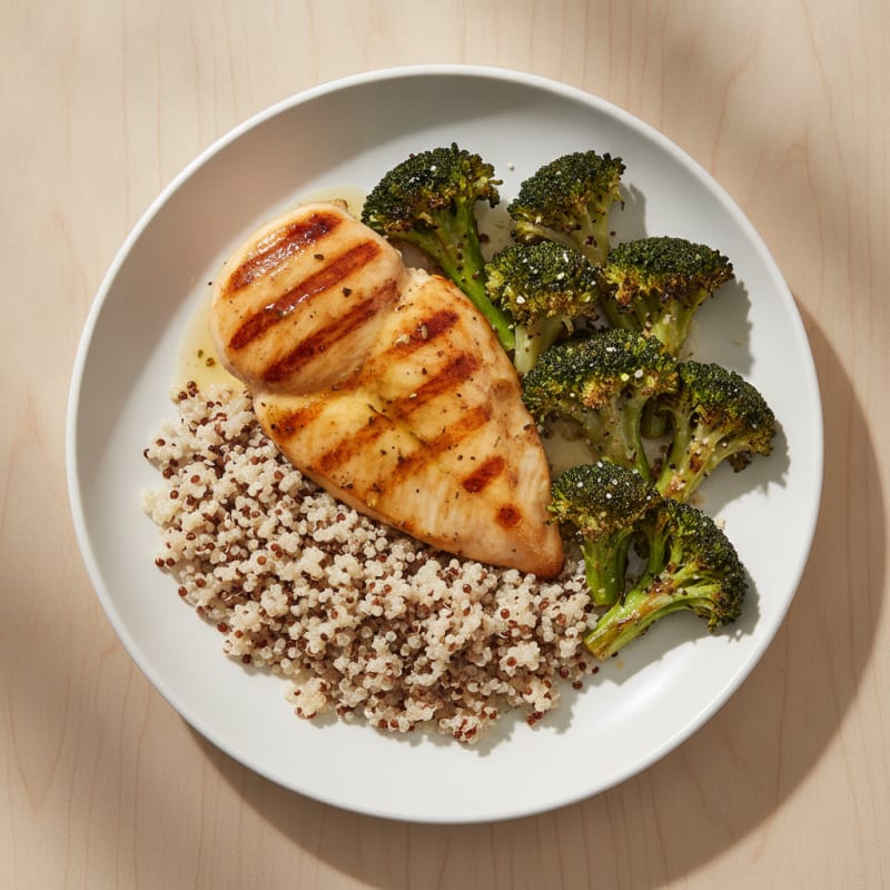 Grilled Chicken Breast with Quinoa and Roasted Broccoli