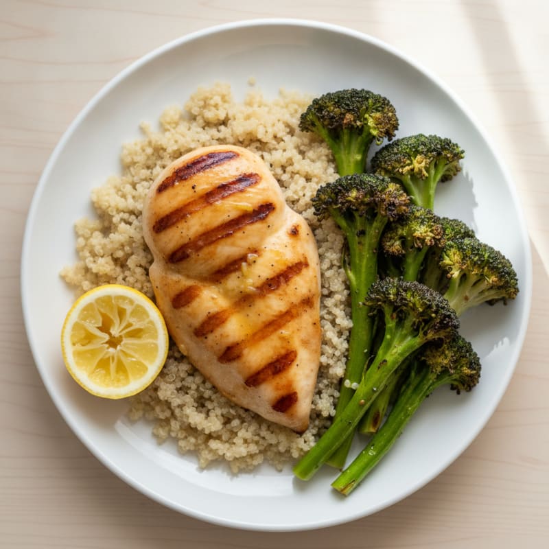 Grilled Chicken Breast with Quinoa and Roasted Broccoli