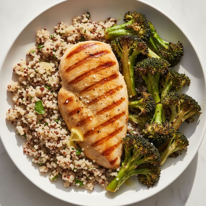 Grilled Chicken Breast with Quinoa and Roasted Broccoli