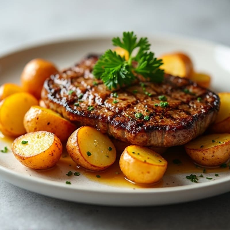 Pan-Seared Garlic Butter Steak with Crispy Roasted Potatoes