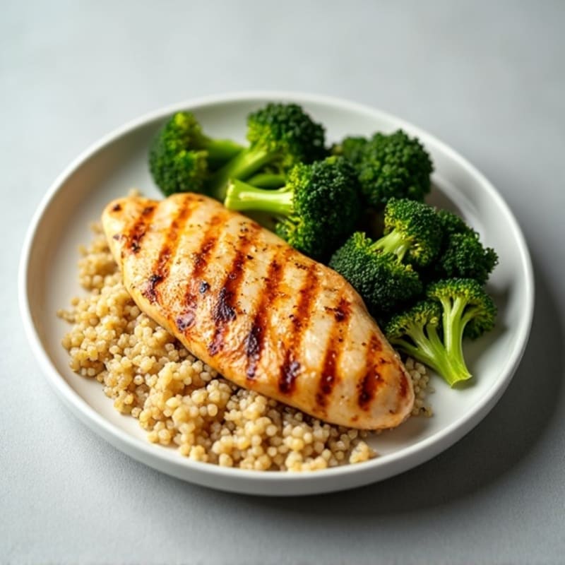 Grilled Chicken Breast with Roasted Broccoli and Quinoa