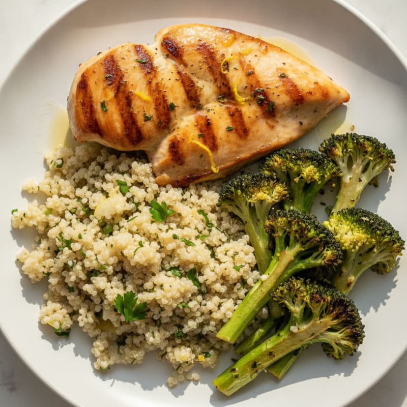 Grilled Chicken Breast with Quinoa and Roasted Broccoli