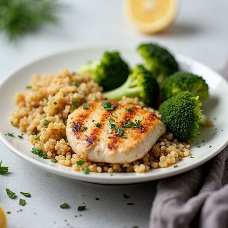 Grilled Chicken Breast with Quinoa and Roasted Broccoli