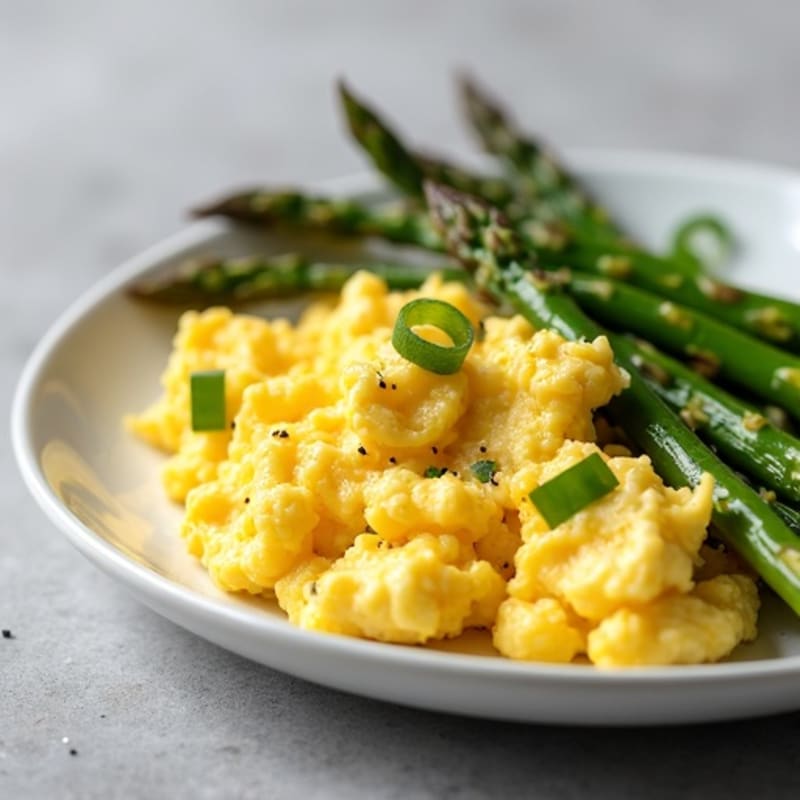 Fluffy Scrambled Eggs with Roasted Asparagus