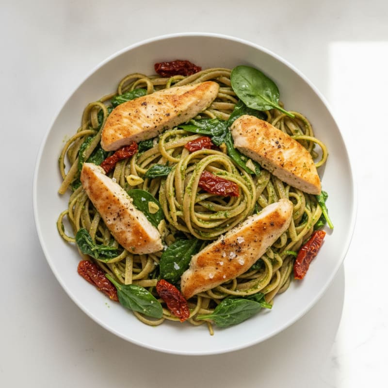 Pesto Chicken Linguine with Sun-Dried Tomatoes