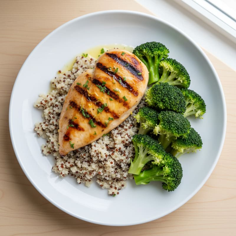 Grilled Chicken Breast with Quinoa and Steamed Broccoli