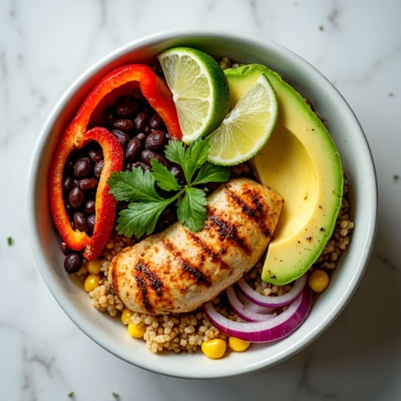 Spicy Black Bean Quinoa Bowl with Lime Avocado