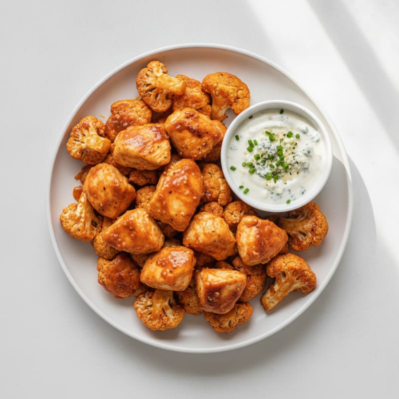 Buffalo Cauliflower and Chicken Bites