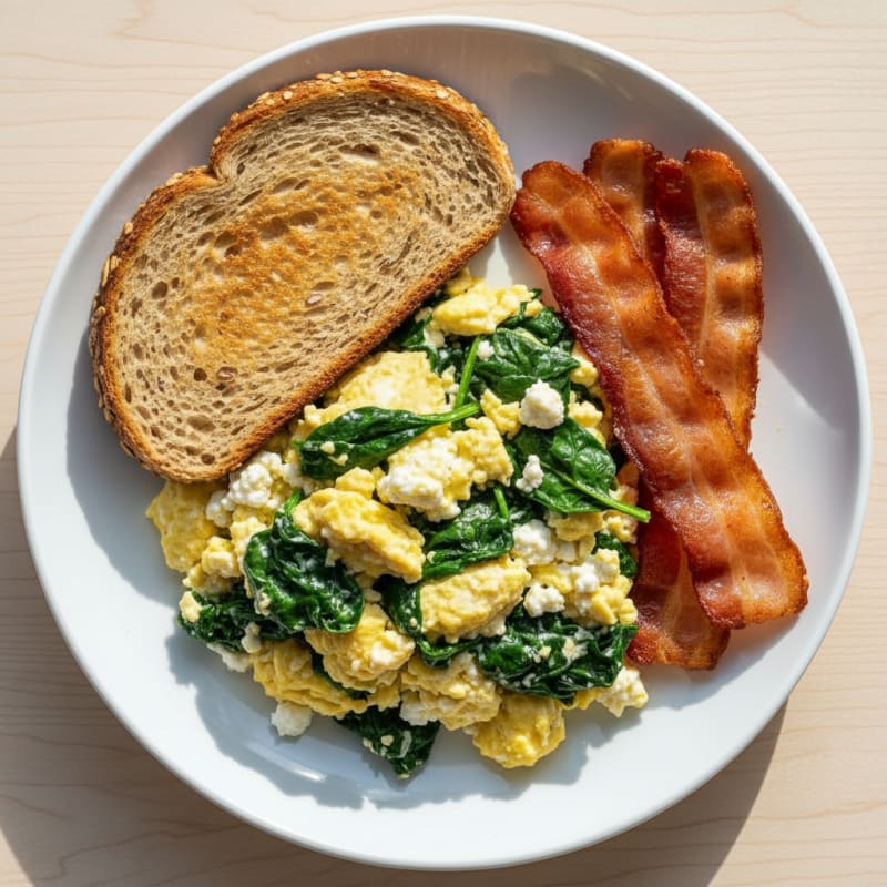 Cottage Cheese Scramble with Spinach and Turkey Bacon
