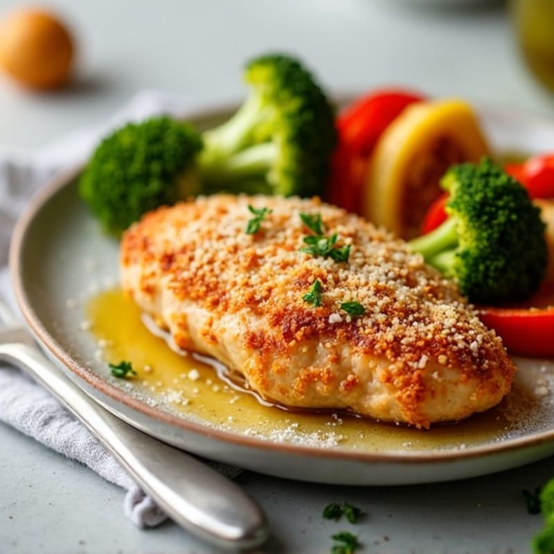 Healthy Crispy Parmesan Chicken with Roasted Vegetables
