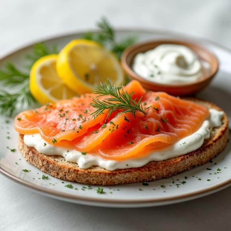 Smoked Salmon with Creamy Dill Spread and Crispy Whole-Grain Bread