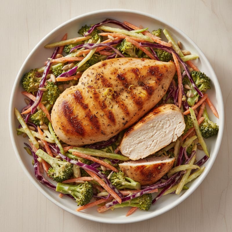 Grilled Chicken Breast with Crunchy Broccoli Slaw