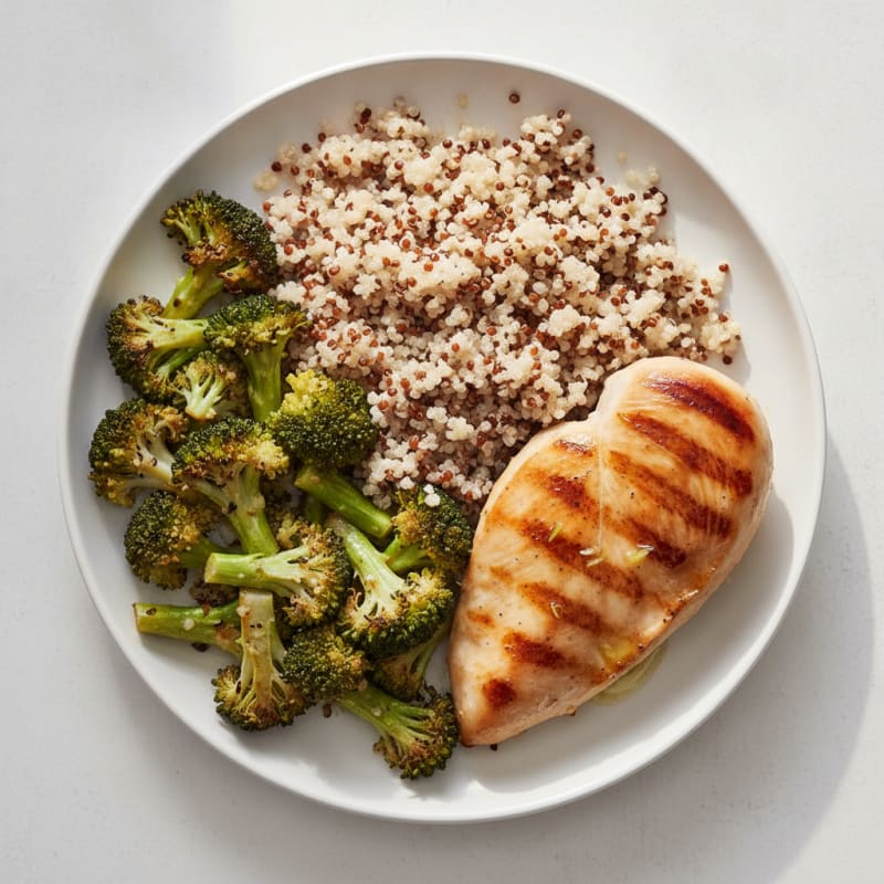 Grilled Chicken Breast with Quinoa and Roasted Broccoli