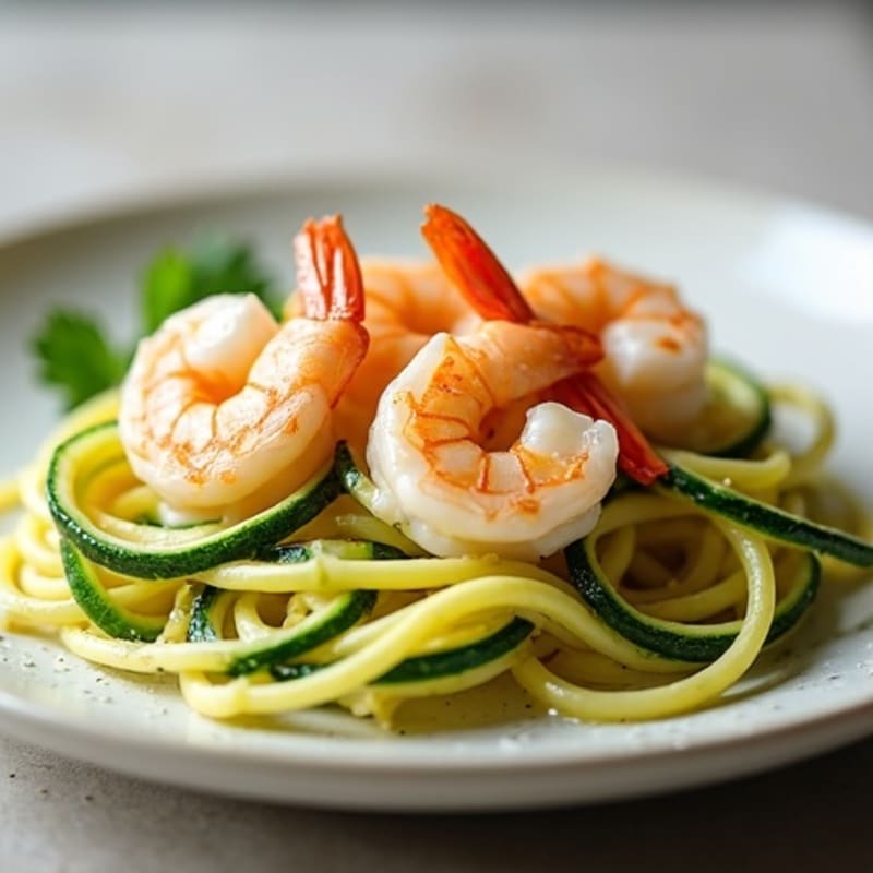Shrimp with Creamy Cashew Alfredo and Zucchini Noodles