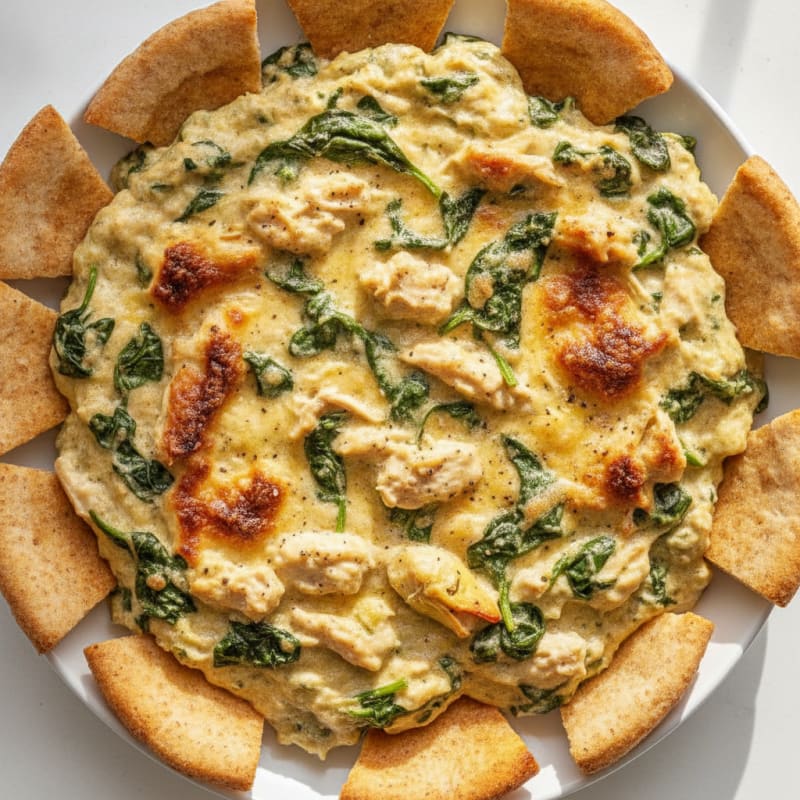 Baked Spinach Artichoke Dip with Toasted Pita