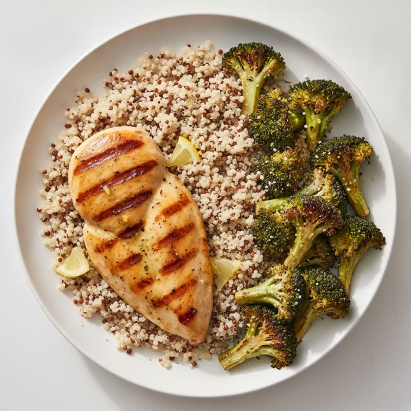 Grilled Chicken Breast with Quinoa and Roasted Broccoli