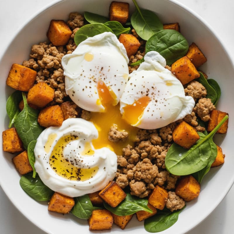 Hearty Breakfast Bowl with Poached Egg