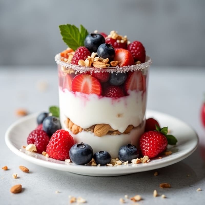 Creamy Greek Yogurt Protein Parfait with Almonds and Mixed Berries