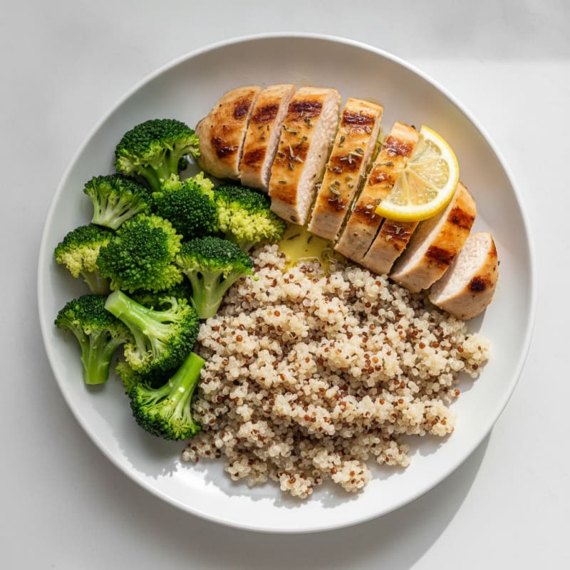 Grilled Chicken Breast with Quinoa and Steamed Broccoli