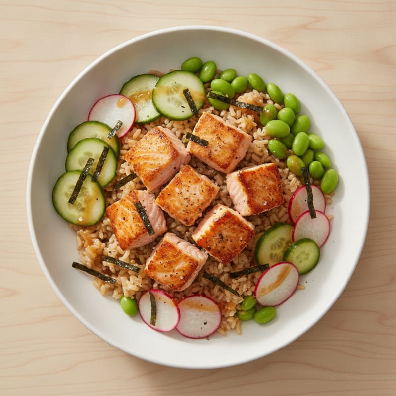 Pan-Seared Salmon Sushi Rice Bowl