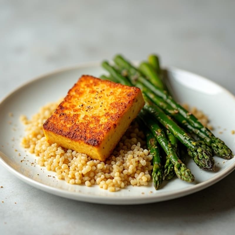 Crispy Baked Tofu with Roasted Asparagus and Quinoa