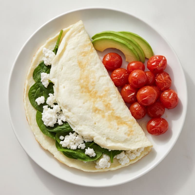 Egg White Spinach Omelette with Cottage Cheese and Cherry Tomatoes