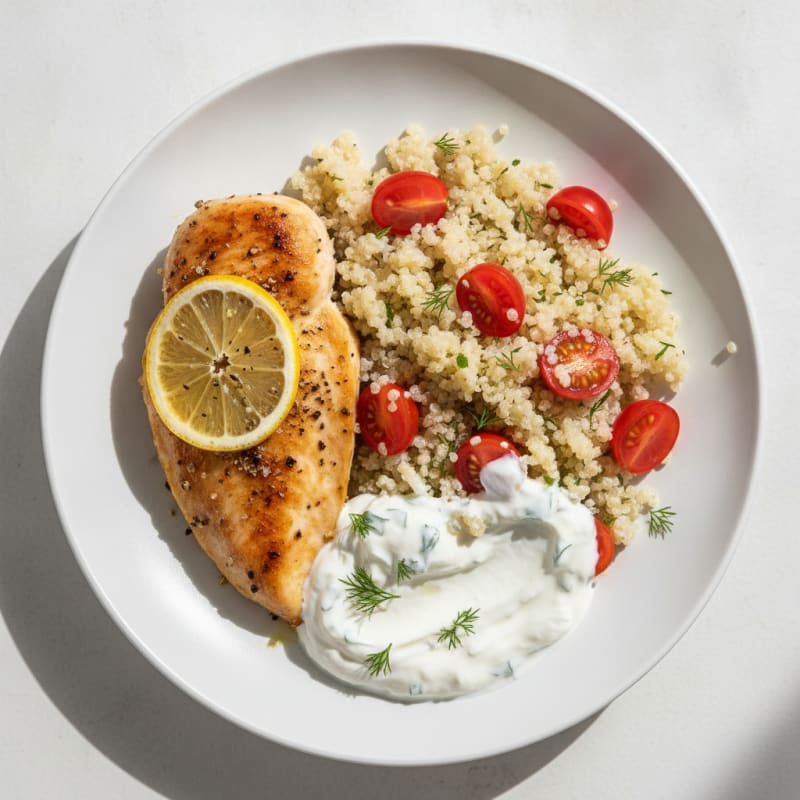 Lemon Herb Chicken with Quinoa and Tzatziki
