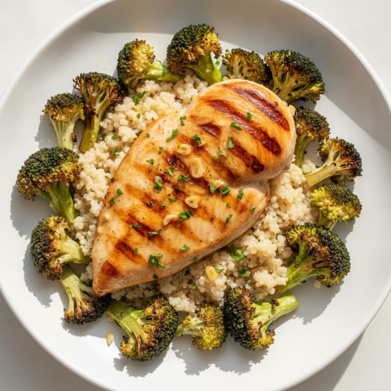 Grilled Chicken Breast with Quinoa and Roasted Broccoli