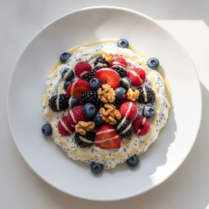Greek Yogurt Protein Mousse with Mixed Berries