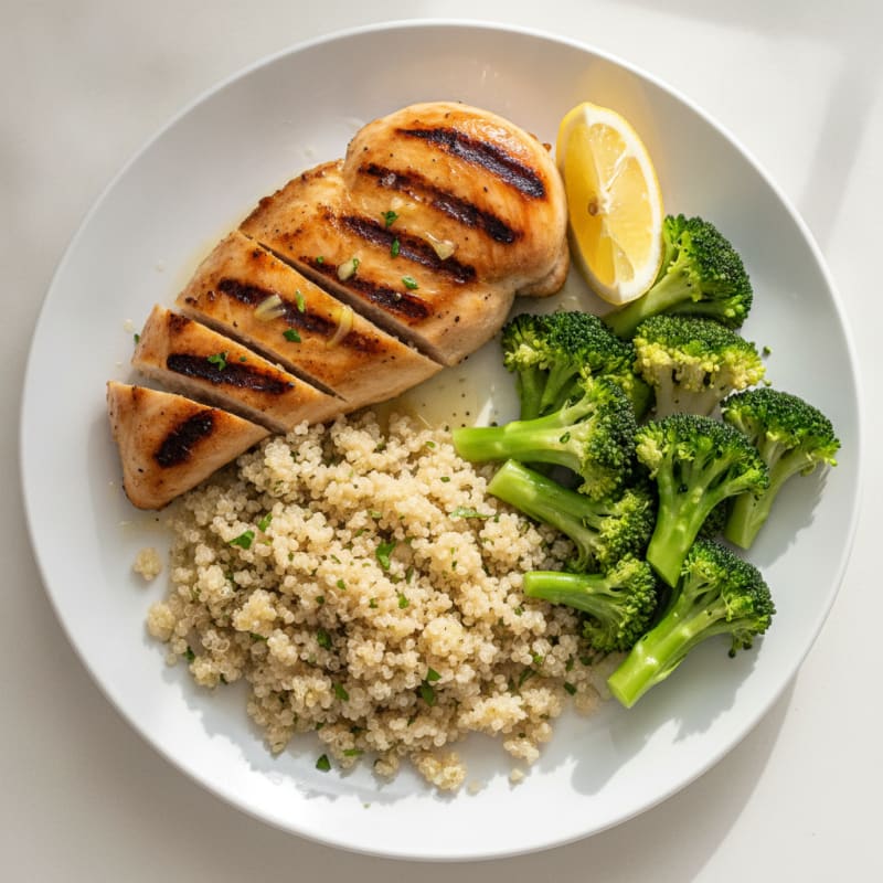 Grilled Chicken Breast with Quinoa and Steamed Broccoli