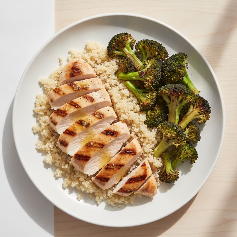 Grilled Chicken Breast with Quinoa and Roasted Broccoli