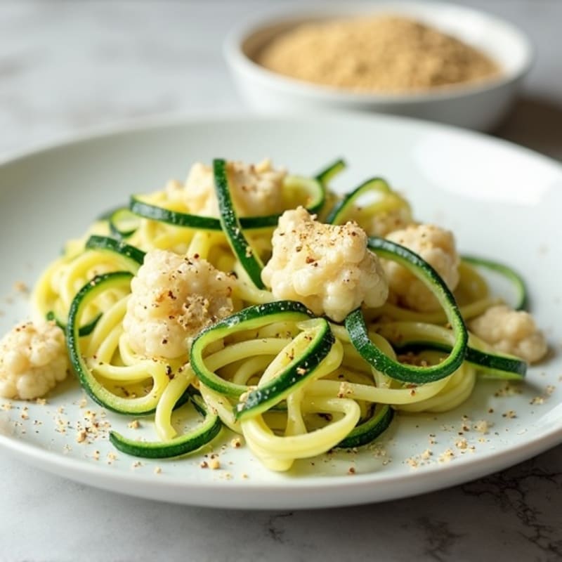 Creamy Cashew Cauliflower Alfredo with Zucchini Noodles