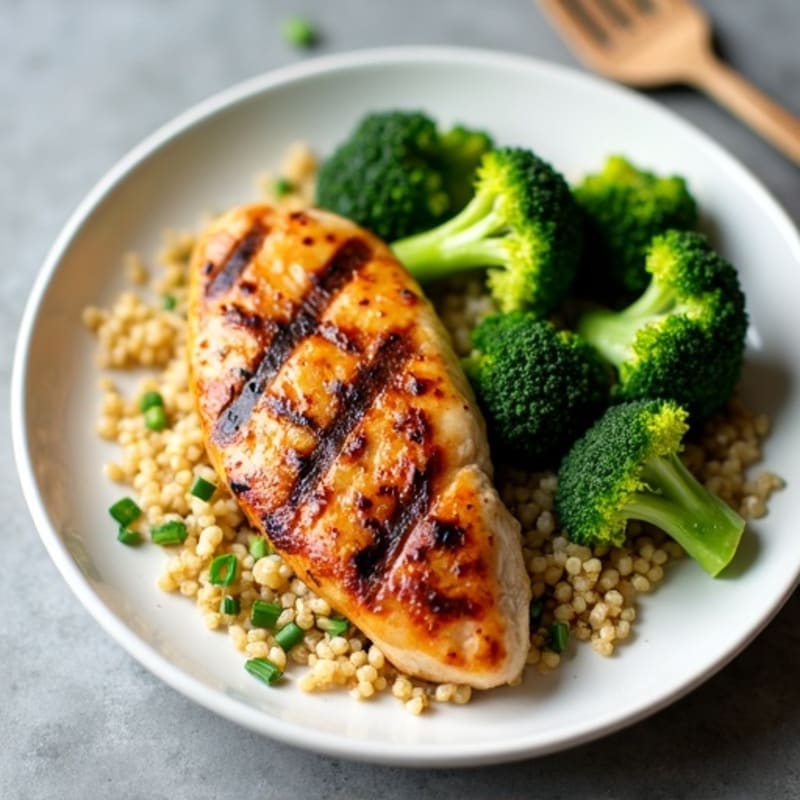 Grilled Chicken Breast with Quinoa and Roasted Broccoli