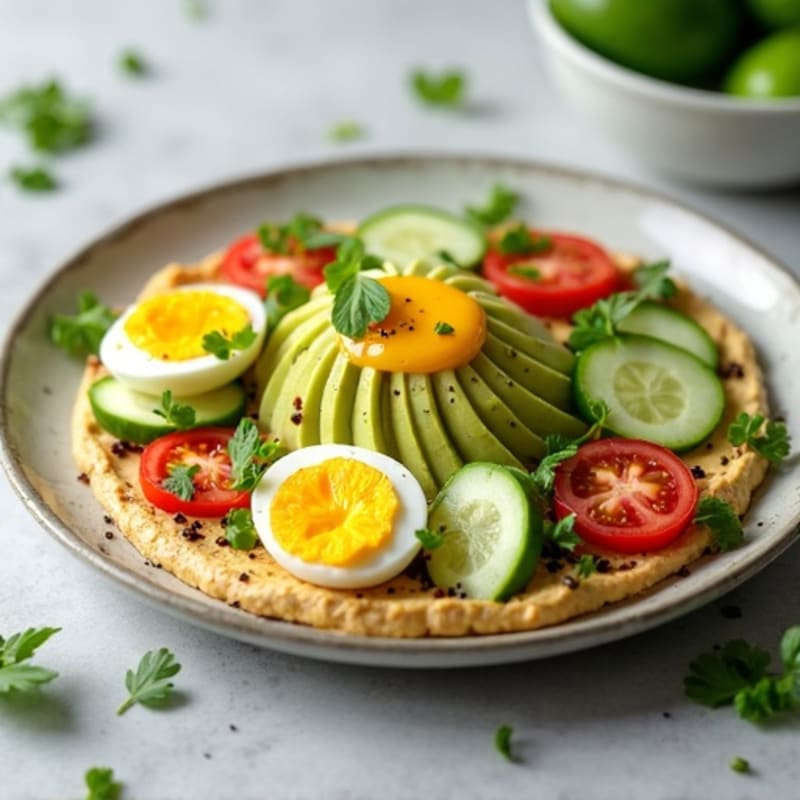 Egg and Hummus Salad with Cucumber and Olive Oil